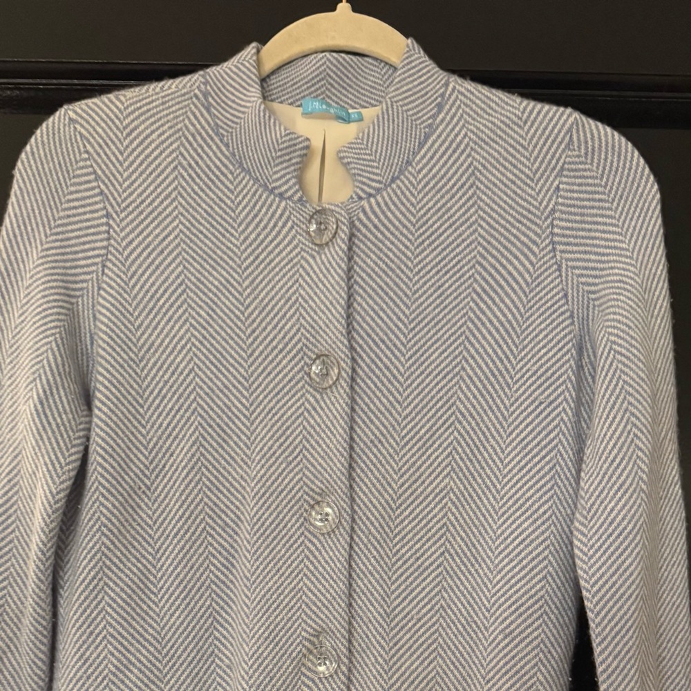 J. McLaughlin Blue and Cream Herringbone Coat